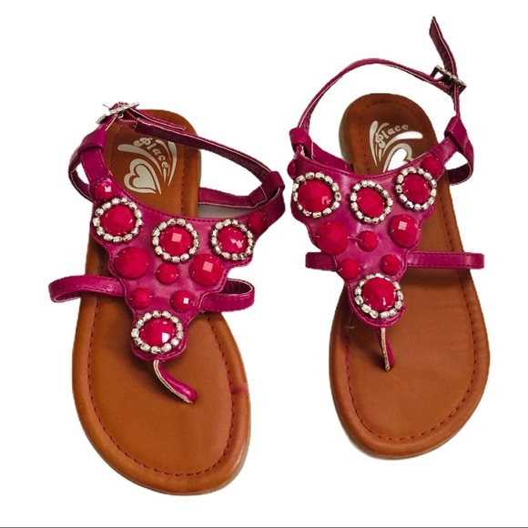 THE CHILDREN’S PLACE Toepost Sandals With Jewel Detail Hot Pink Girl Size 13 - Picture 1 of 12